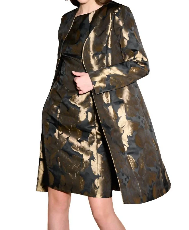 Leaf Duster Coat In Black/bronze Functional Travel Jacket