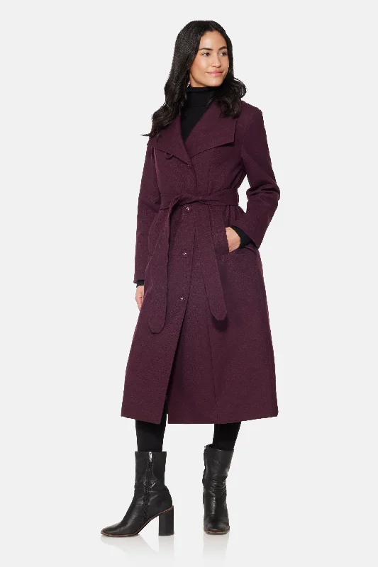 Long City Coat, Burgundy Belted Crossover Blazer