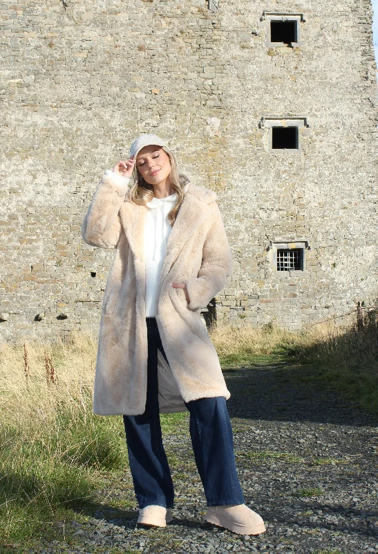 Longline Faux Fur Coat Open-Knit Duster Coat