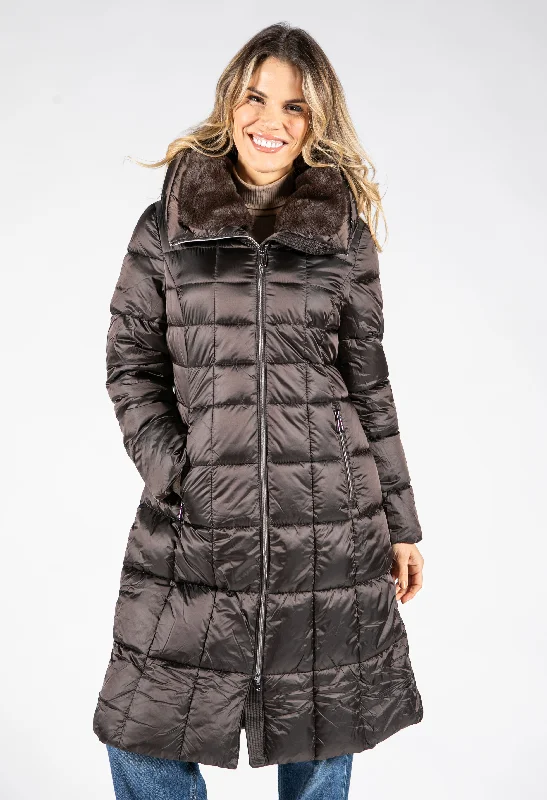 Longline High Neckline Padded Coat Luxury Cashmere Wrap