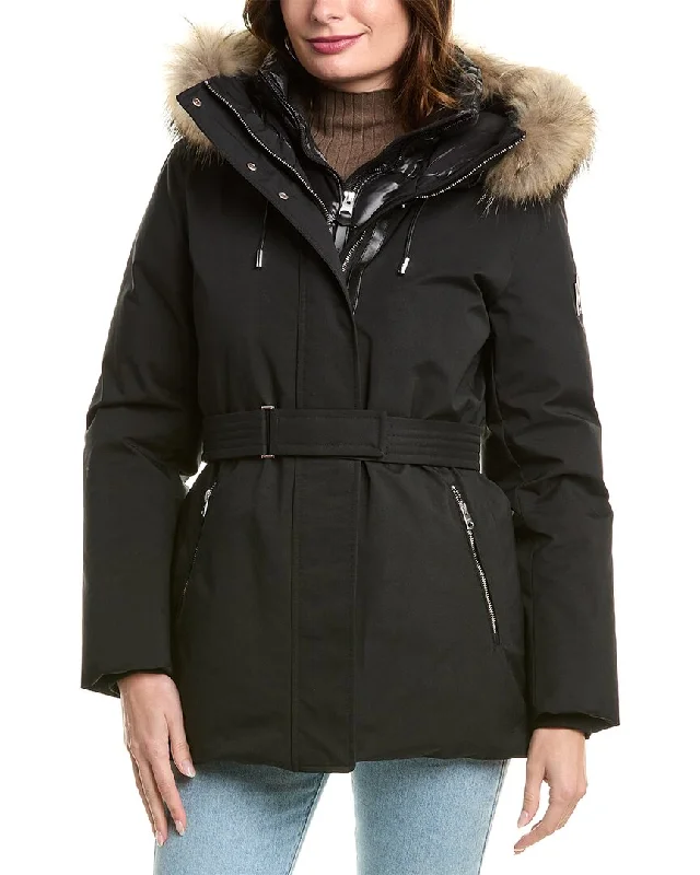 Mackage Jeni FZ Leather-Trim Coat Thick Layered Jacket