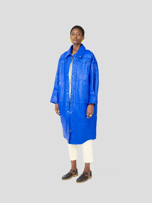 Marines coat in blue Gitaine leather Recycled Down Jacket