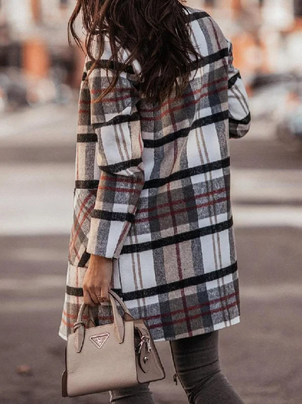 Mid-Length Checkered Wool Coat Elegant Wool Jacket