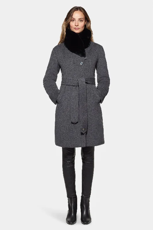 City Coat with Fur, Grey Melange Chic Winter Coat