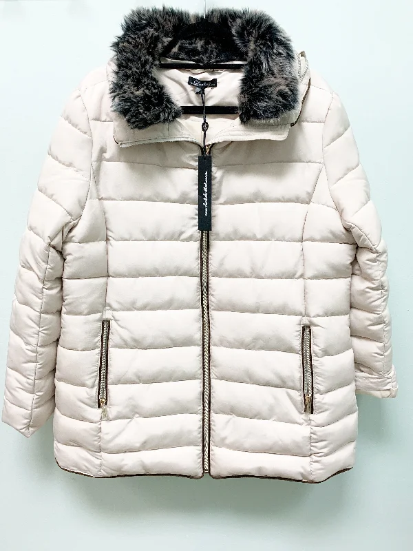 PARKHURST CREAM FAUX FUR HOODY PUFF WINTER COAT C6052 FINAL SALE Buttoned Peplum Coat