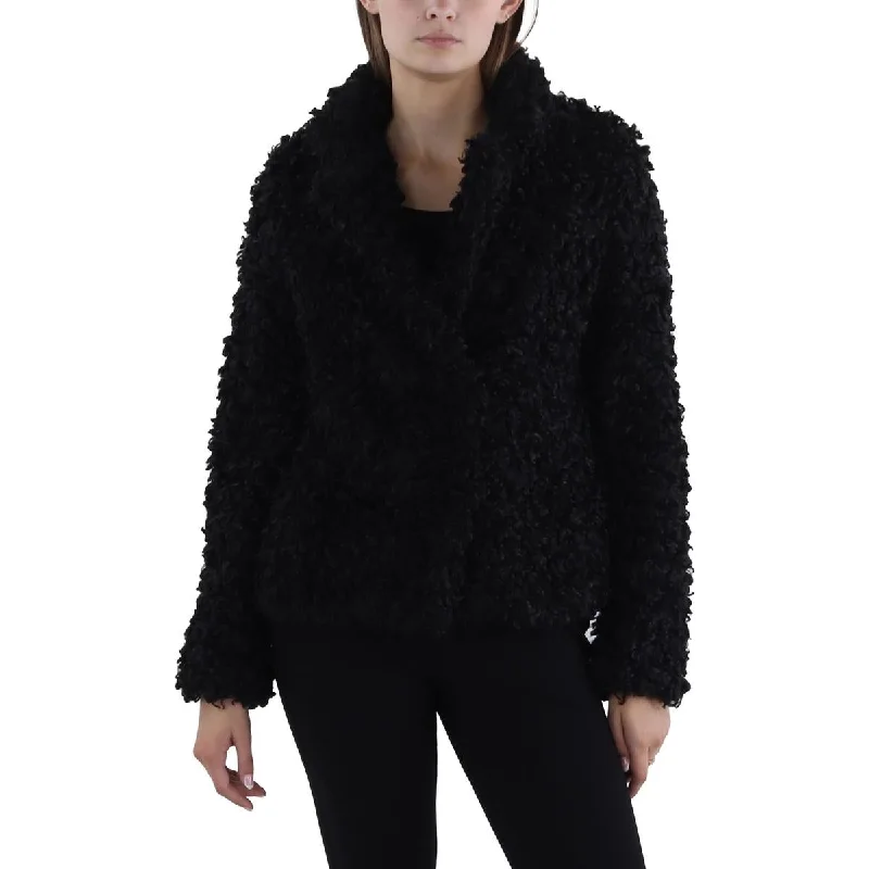 Pepper Curly Womens Winter Faux Fur Pea Coat Collared Pea Coat