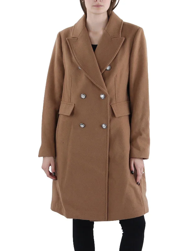 Petites Womens Wool Blend Collared Wool Coat Luxury Cashmere Wrap