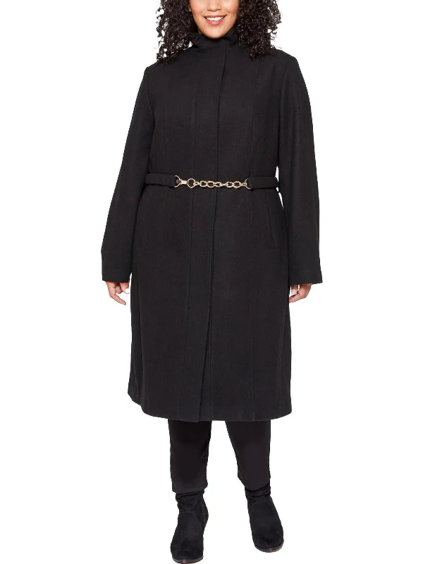 Plus Womens Belted Long Walker Coat Plush Faux Fur Bolero