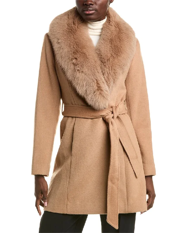 sofiacashmere Wool-Blend Wrap Coat Sleeveless Puffer Vest