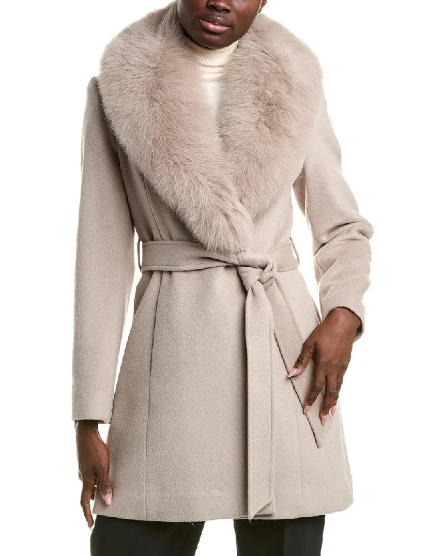 sofiacashmere Wool-Blend Wrap Coat Padded Ski Jacket