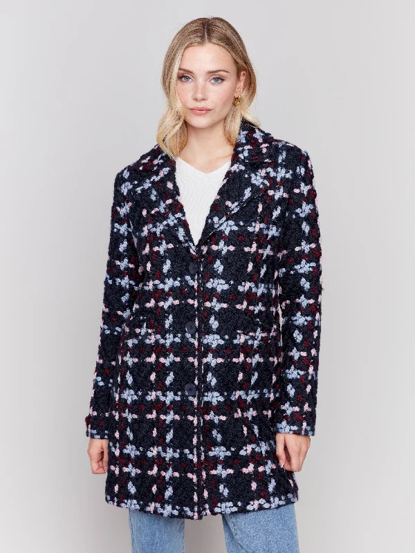 Straight Cut Bouclé Knit Coat - Pastel Thick Layered Jacket