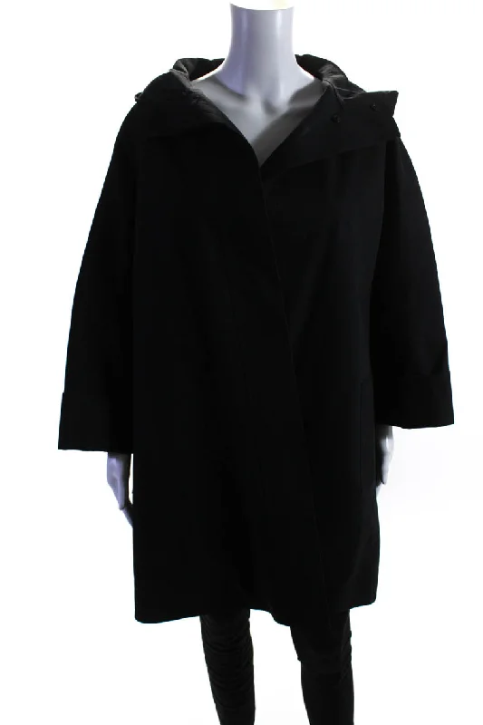 The Row Womens Button Front Hooded Oversized Coat Black Cotton Oversized Teddy Coat