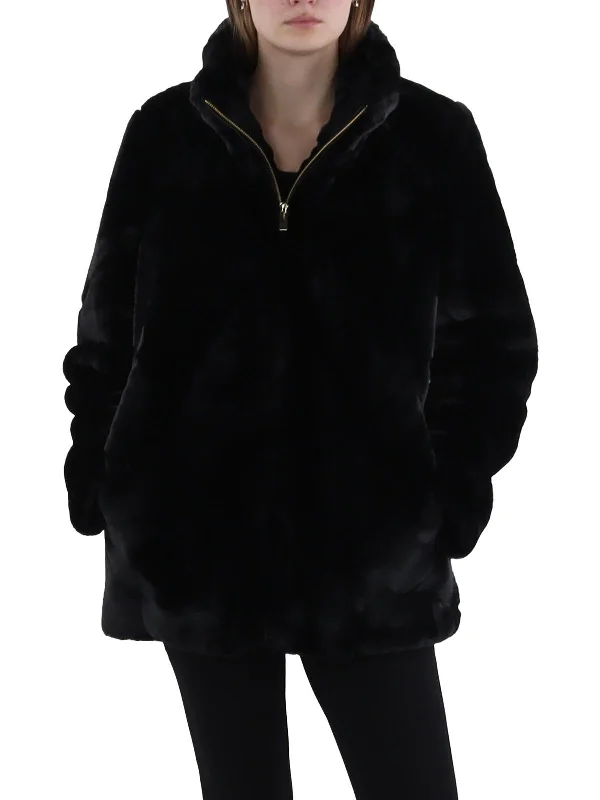 Womens Faux Fur Cold Weather Faux Fur Coat Ultra-Light Down Coat
