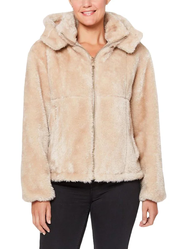 Womens Lightweight Reversible Faux Fur Coat Drape Front Waterfall Coat
