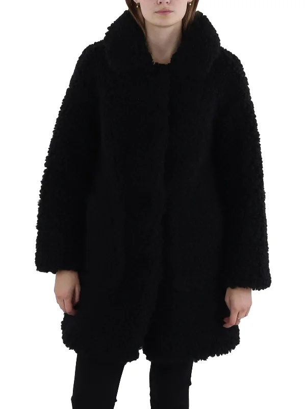 Womens Sherpa Long Sleeves Faux Fur Coat Cropped Fleece Jacket