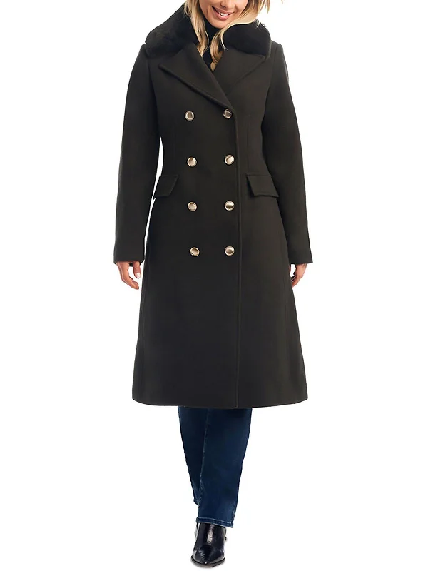 Womens Wool Blend Cozy Pea Coat Classic Riding Jacket