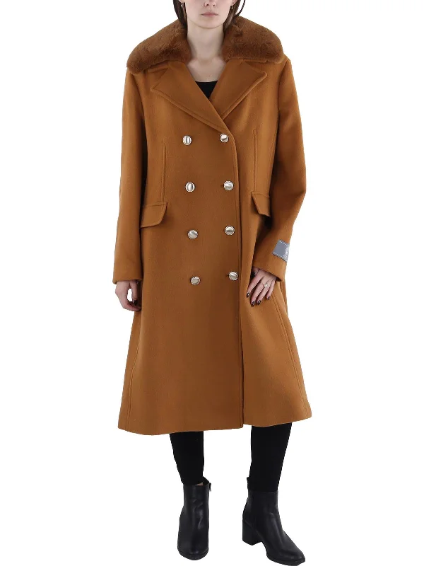 Womens Wool Blend Long Pea Coat Fleece Lined Windbreaker