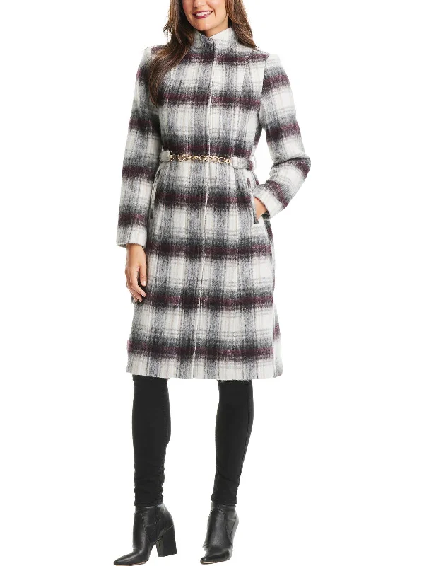 Womens Wool Blend Plaid Walker Coat Reversible Quilted Jacket