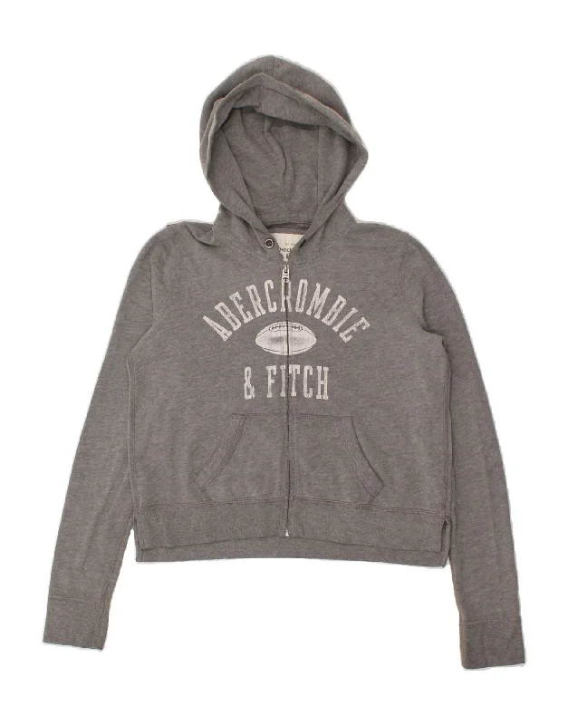 ABERCROMBIE & FITCH Womens Graphic Zip Hoodie Sweater UK 10 Small Grey Slim Fit Regular Fit Oversized ABERCROMBIE & FITCH Womens Graphic Zip Hoodie Sweater UK 10 Small Grey Slim Fit Regular Fit Oversized