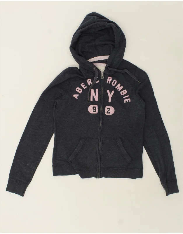 ABERCROMBIE & FITCH Womens Zip Hoodie Sweater UK 10 Small Navy Blue Cotton Ribbed Striped Patterned ABERCROMBIE & FITCH Womens Zip Hoodie Sweater UK 10 Small Navy Blue Cotton Ribbed Striped Patterned