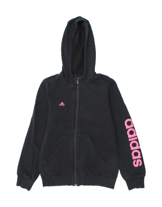 ADIDAS Girls Climalite Graphic Zip Hoodie Sweater 11-12 Years Black Cotton Sequined Glittery Shiny ADIDAS Girls Climalite Graphic Zip Hoodie Sweater 11-12 Years Black Cotton Sequined Glittery Shiny