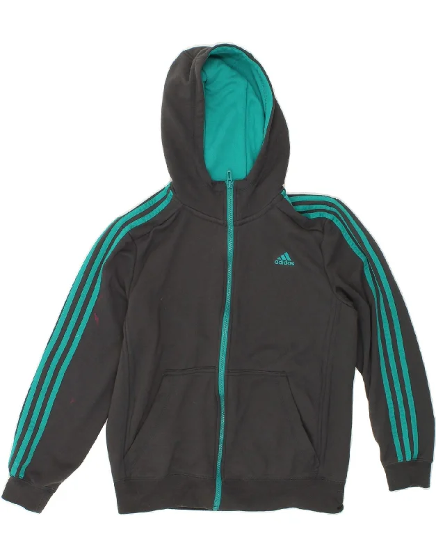 ADIDAS Girls Climalite Zip Hoodie Sweater 13-14 Years Grey Velvet Chenille Corduroy