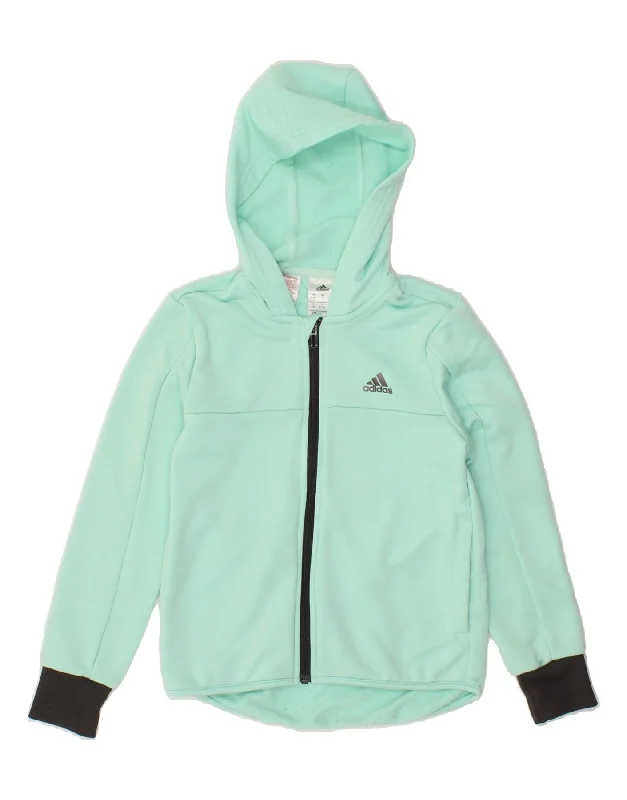 ADIDAS Girls Zip Hoodie Sweater 9-10 Years Turquoise Colourblock Polyester Stylish Fashionable Trendy