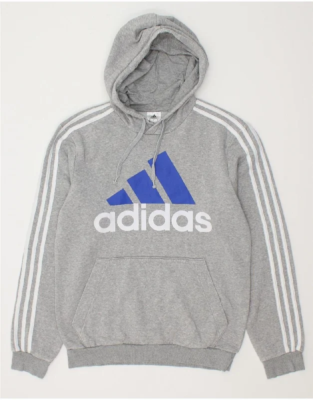 ADIDAS Mens Graphic Hoodie Jumper Small Grey Cotton Graphic Hoodie Design Print