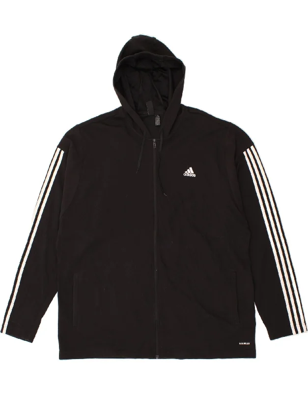 ADIDAS Mens Zip Hoodie Sweater 3XL Black Cotton Solid Color Striped Floral Print