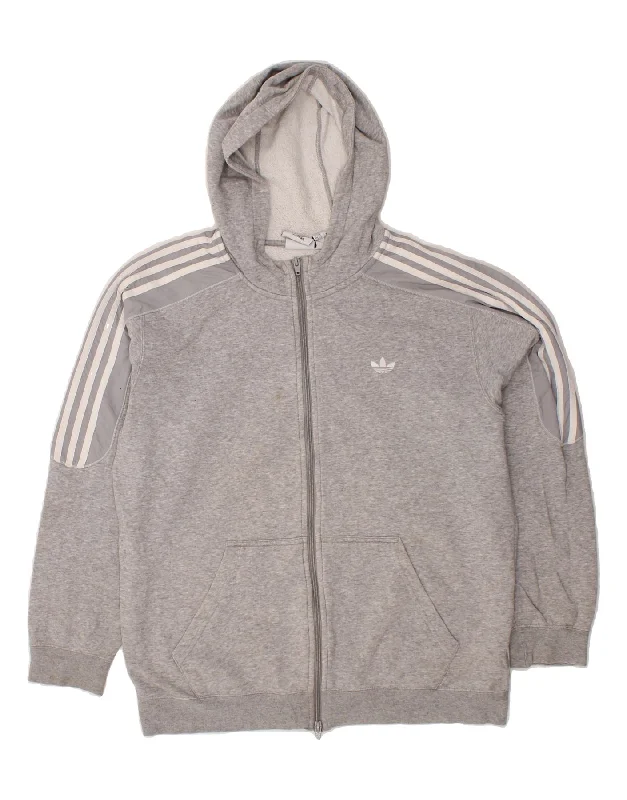 ADIDAS Mens Zip Hoodie Sweater Large Grey Cotton Anti-Pilling Anti-Shrink Durable