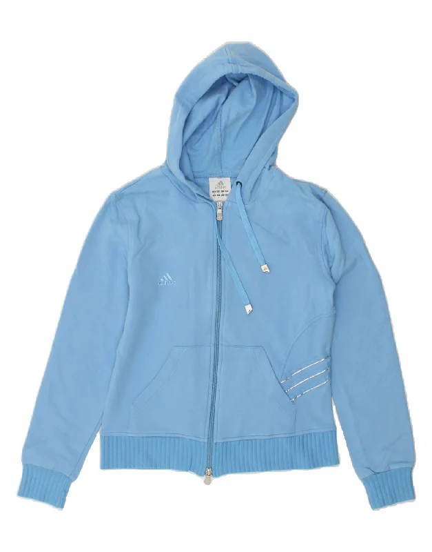 ADIDAS Womens Zip Hoodie Sweater UK 12 Medium Blue Chenille Blend Fleece Blend Nylon Blend ADIDAS Womens Zip Hoodie Sweater UK 12 Medium Blue Chenille Blend Fleece Blend Nylon Blend