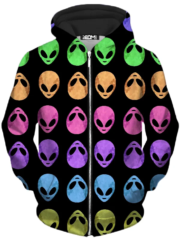 Alien Pattern Unisex Zip-Up Hoodie Hoodie with Side Slits Relaxed Casual