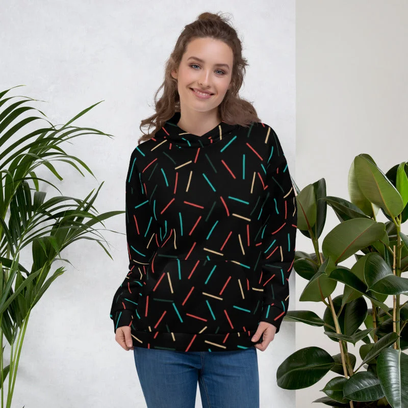 Black Birthday Sprinkle Women's Sweatshirt, Premium Hoodie Long Sleeve Top- Made in EU Hoodie with Frayed Bohemian Relaxed Black Birthday Sprinkle Women's Sweatshirt, Premium Hoodie Long Sleeve Top- Made in EU Hoodie with Frayed Bohemian Relaxed