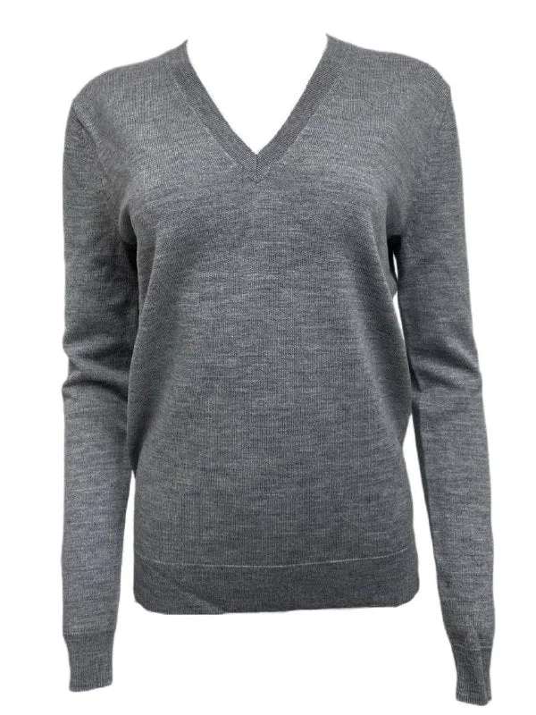 BLK DNM Women's Light Grey Melange V-Neck Wool Sweater 3 Size S NWT Elasticated Padded Insulated BLK DNM Women's Light Grey Melange V-Neck Wool Sweater 3 Size S NWT Elasticated Padded Insulated