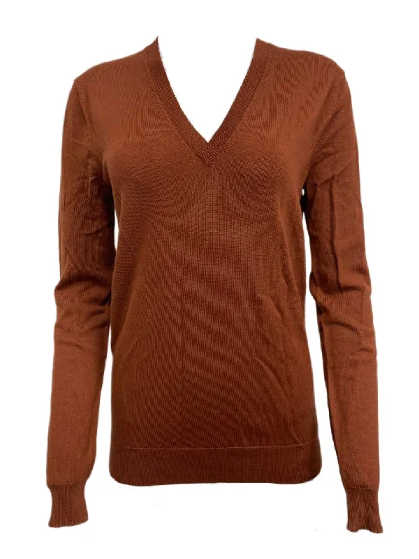 BLK DNM Women's Orange V-Neck Wool Long Sleeve Sweater 3 Size S NWT Toggled Drawstring Belted BLK DNM Women's Orange V-Neck Wool Long Sleeve Sweater 3 Size S NWT Toggled Drawstring Belted