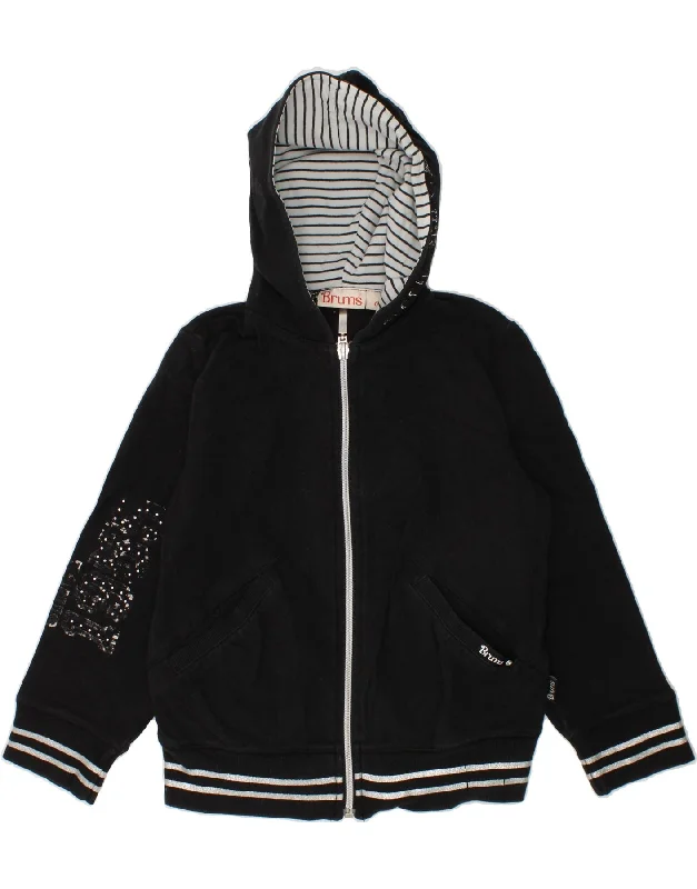 BRUMS Girls Graphic Zip Hoodie Sweater 5-6 Years Black Oversized Loose Flowy