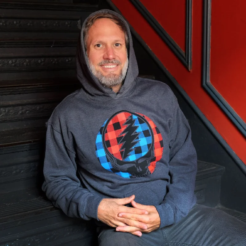 Grateful Dead Buffalo Plaid Steal Your Face Unisex Hoodie Hoodie with Typography Text Message Grateful Dead Buffalo Plaid Steal Your Face Unisex Hoodie Hoodie with Typography Text Message