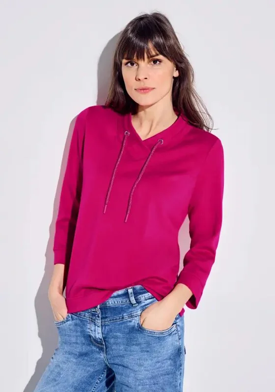 Cecil Drawstring V-Neck Sweatshirt, Pink Sorbet Hoodie with Bell Sleeves Flared Feminine Cecil Drawstring V-Neck Sweatshirt, Pink Sorbet Hoodie with Bell Sleeves Flared Feminine