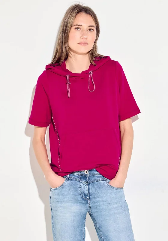 Cecil Short Sleeve Hoodie Sweatshirt, Pink Sorbet Hoodie with Patch Decorative Personalized Cecil Short Sleeve Hoodie Sweatshirt, Pink Sorbet Hoodie with Patch Decorative Personalized