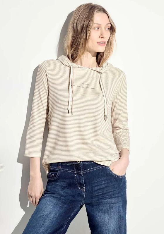 Cecil Stripe Hoodie, Boulder Beige Zip Hoodie Drawstring Kangaroo Pocket