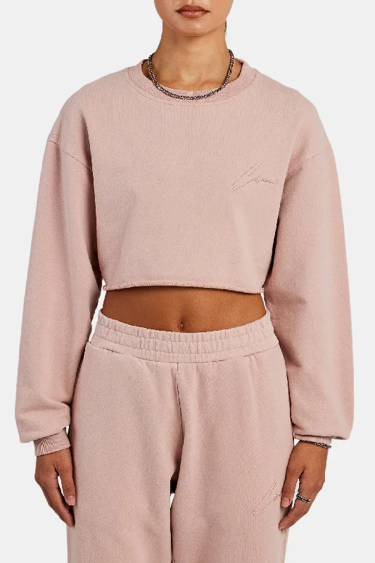 Cernucci Crop Sweatshirt - Dusky Pink Hoodie with Monochrome Minimalist Simple