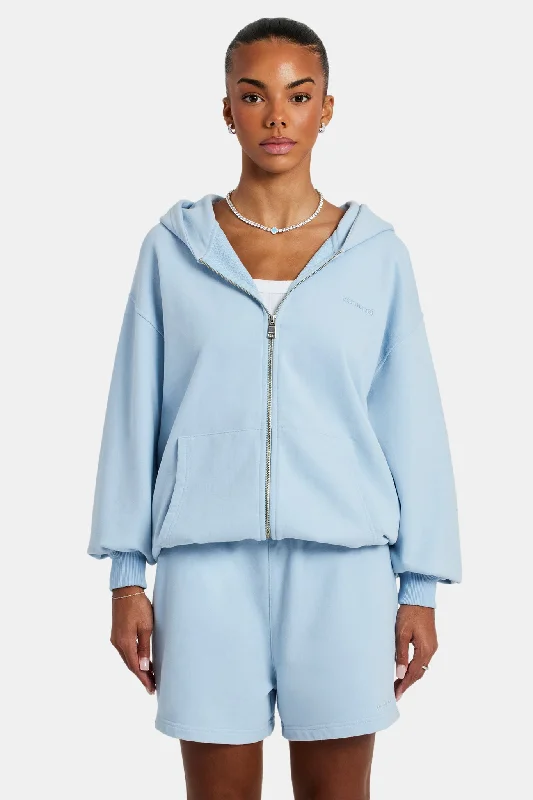 Cernucci Zip Through Hoodie - Light Blue Hoodie with Elastic Waist Stretchable Comfortable Cernucci Zip Through Hoodie - Light Blue Hoodie with Elastic Waist Stretchable Comfortable