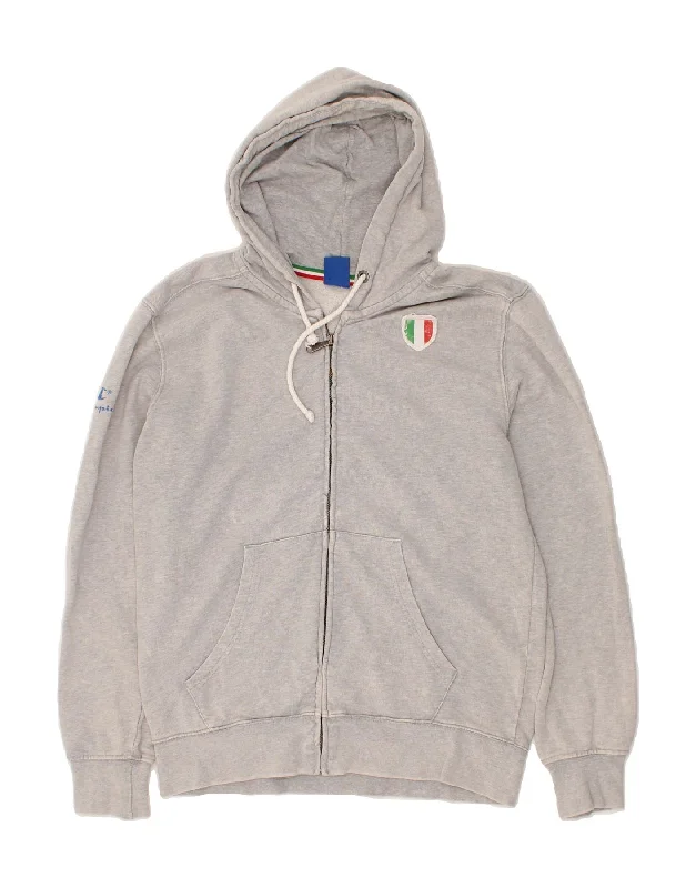 CHAMPION Mens Graphic Zip Hoodie Sweater Medium Grey Thin Thick Dense