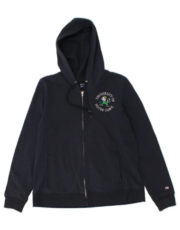 CHAMPION Womens Graphic Zip Hoodie Sweater UK 16 Large Navy Blue Cotton Print Jacquard Patchwork CHAMPION Womens Graphic Zip Hoodie Sweater UK 16 Large Navy Blue Cotton Print Jacquard Patchwork