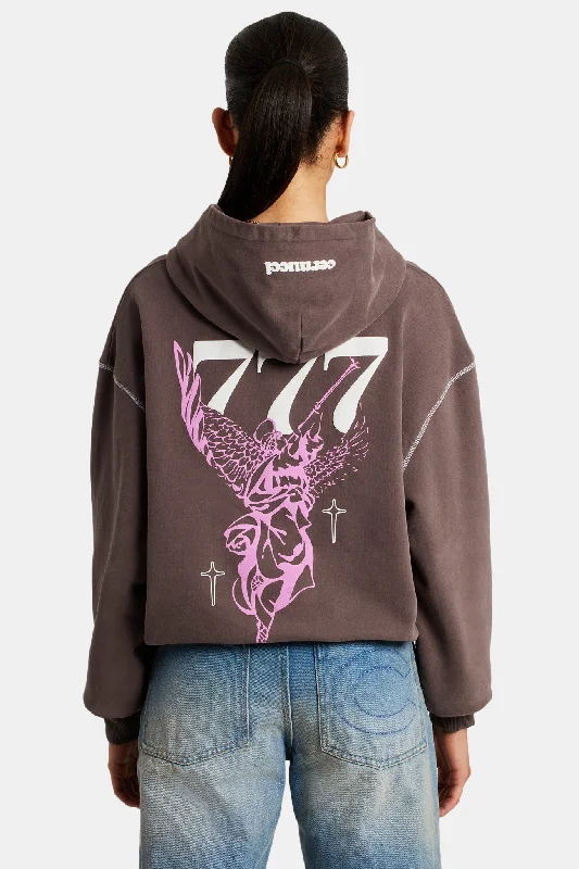 Cherub Print Hoodie - Chocolate Hoodie with Stripes Bold Sporty