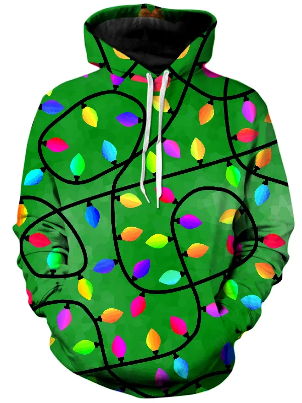 Christmas Lights Green Unisex Hoodie Hoodie with Drawstring Waist Adjustable Fitted