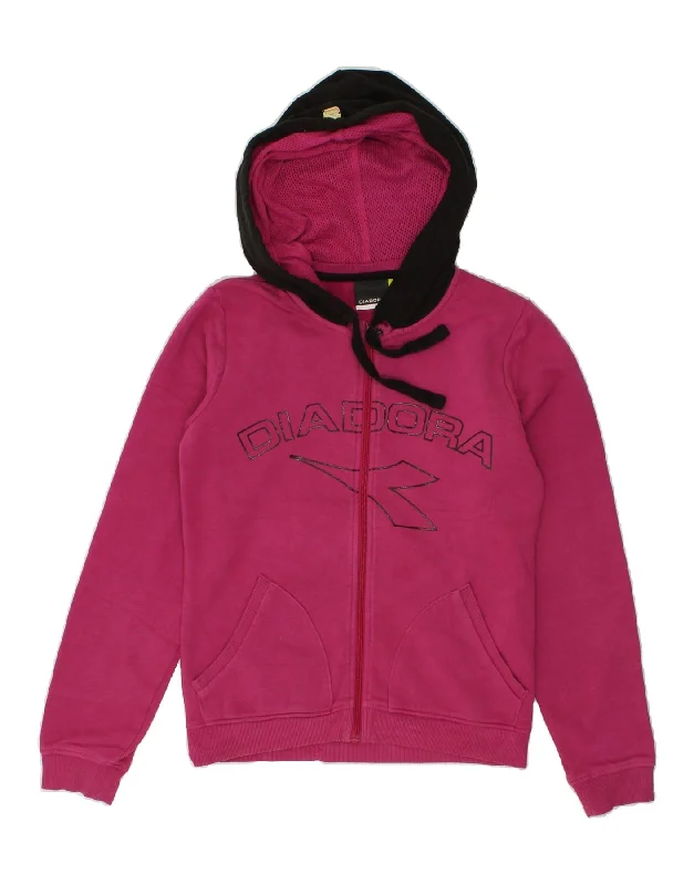 DIADORA Womens Graphic Zip Hoodie Sweater UK 10 Small Pink Colourblock Herringbone Houndstooth Plaid DIADORA Womens Graphic Zip Hoodie Sweater UK 10 Small Pink Colourblock Herringbone Houndstooth Plaid
