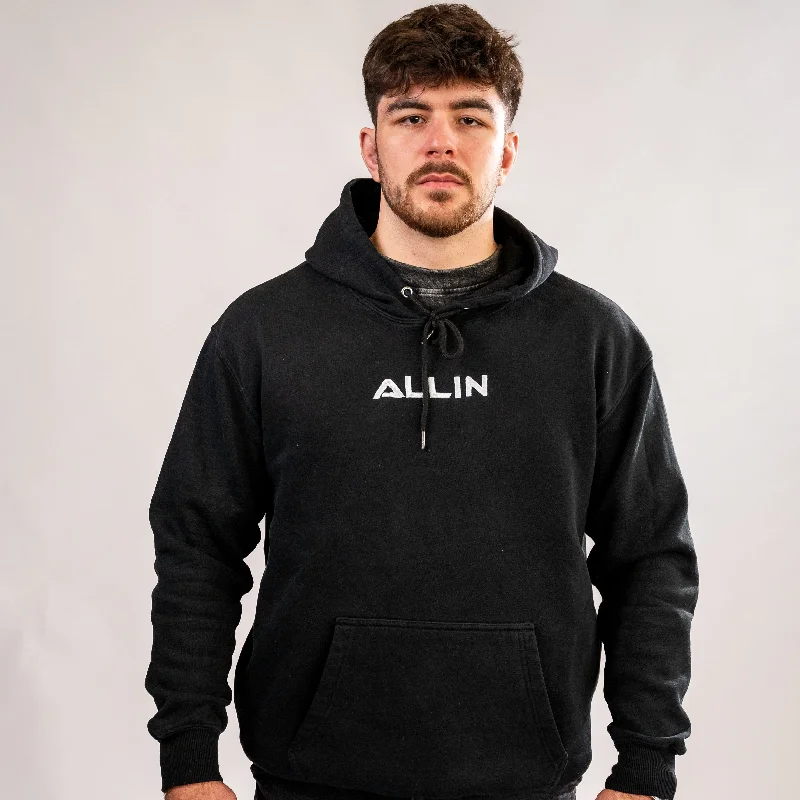 Embroidered Hoodie Black Hoodie with Hidden Zipper Minimalist Clean