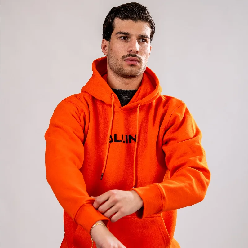 Embroidered Hoodie Orange Hoodie with Zipper Placket Modern Functional