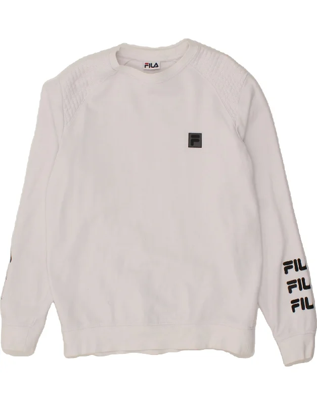 FILA Mens Graphic Sweatshirt Jumper Medium White Cotton Hoodie with Ribbed Cuffs Snug Fit Comfort FILA Mens Graphic Sweatshirt Jumper Medium White Cotton Hoodie with Ribbed Cuffs Snug Fit Comfort